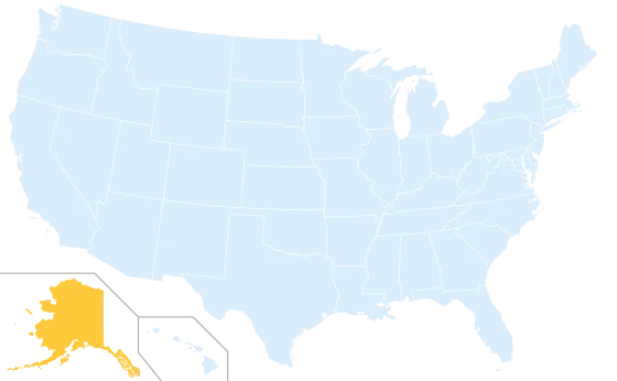Alaska highlighted on a map of the United States