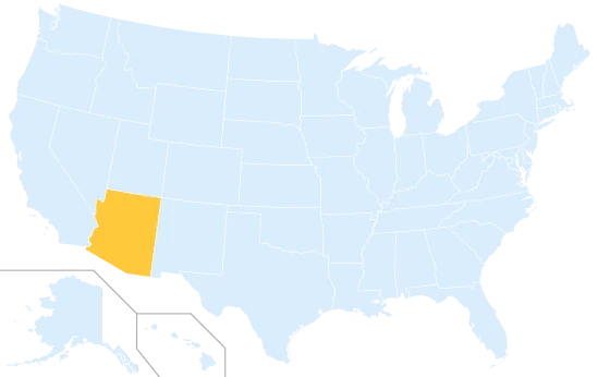 Arizona highlighted on a map of the United States
