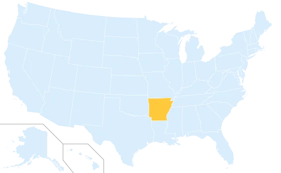 Arkansas highlighted on a map of the United States
