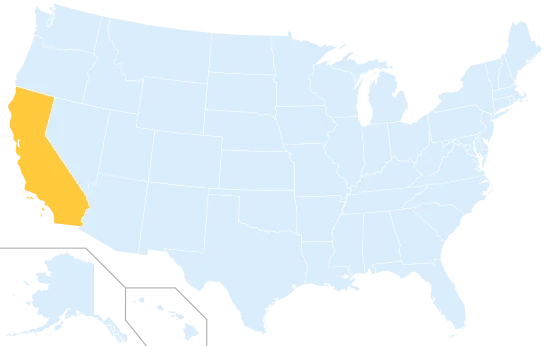 California highlighted on a map of the United States