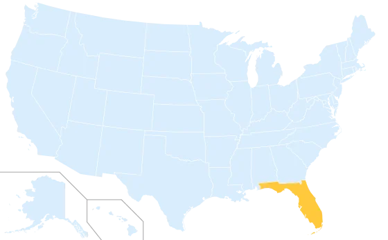 Florida highlighted on a map of the United States