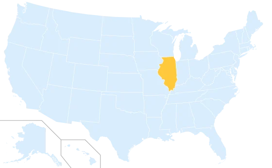 Illinois highlighted on a map of the United States