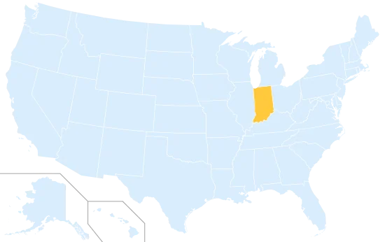 Indiana highlighted on a map of the United States