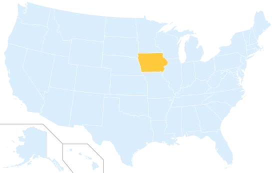 Iowa highlighted on a map of the United States