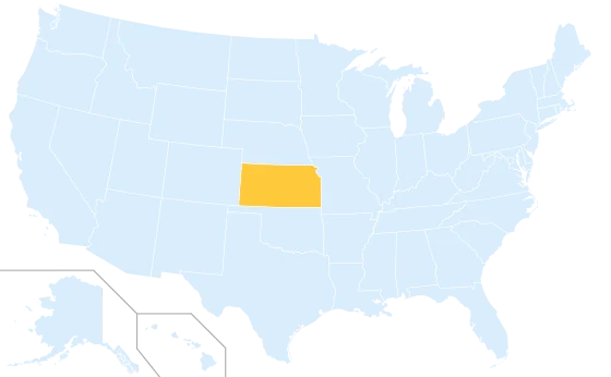 Kansas highlighted on a map of the United States