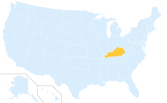 Kentucky highlighted on a map of the United States