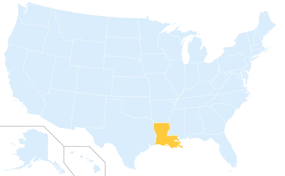 Louisiana highlighted on a map of the United States
