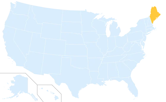 Maine highlighted on a map of the United States