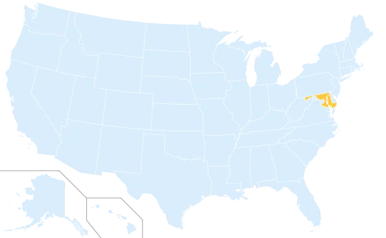 Maryland highlighted on a map of the United States