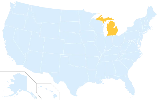 Michigan highlighted on a map of the United States