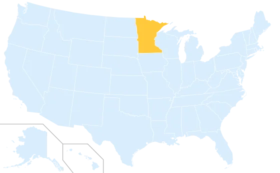 Minnesota highlighted on a map of the United States
