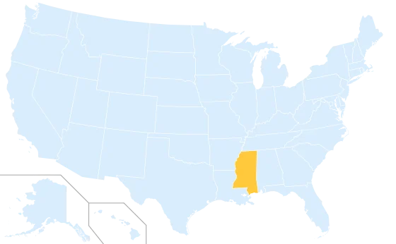 Mississippi highlighted on a map of the United States