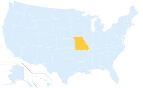 Missouri highlighted on a map of the United States