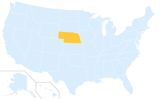 Nebraska highlighted on a map of the United States