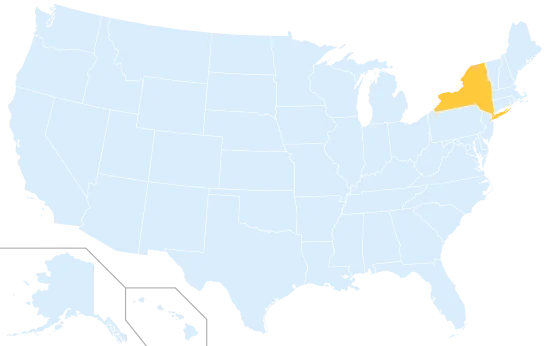 New York highlighted on a map of the United States