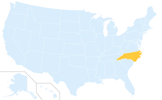 North Carolina highlighted on a map of the United States