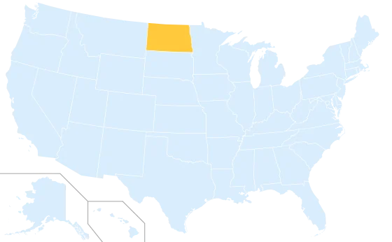 North Dakota highlighted on a map of the United States