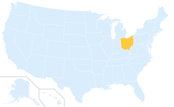 Ohio highlighted on a map of the United States