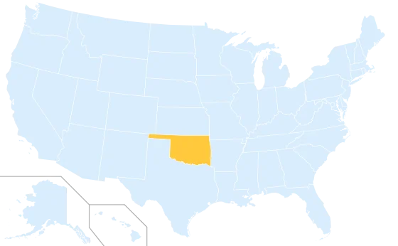 Oklahoma highlighted on a map of the United States