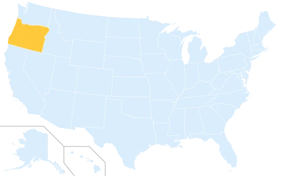 Oregon highlighted on a map of the United States