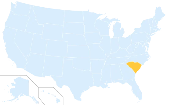 South Carolina highlighted on a map of the United States