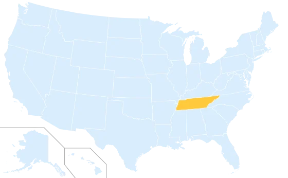 Tennessee highlighted on a map of the United States