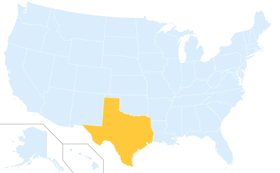 Texas highlighted on a map of the United States