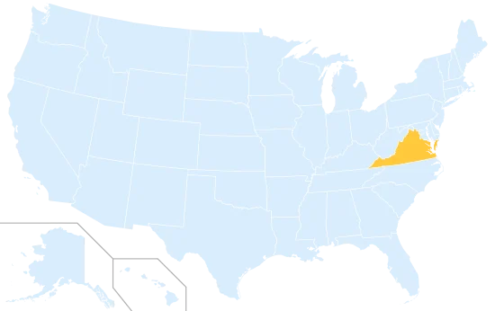 Virginia highlighted on a map of the United States