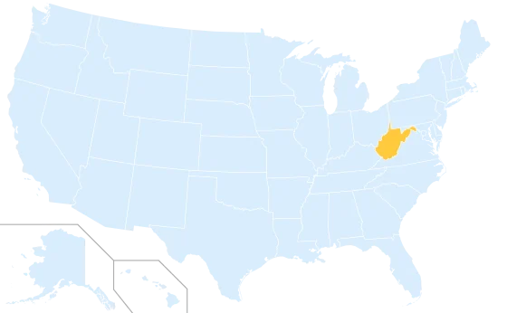 West Virginia highlighted on a map of the United States