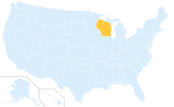 Wisconsin highlighted on a map of the United States