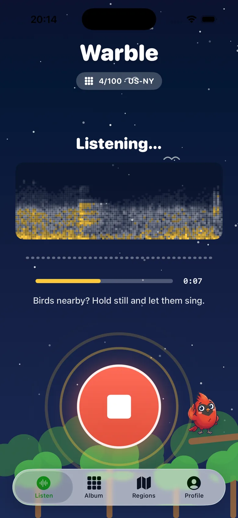 Warble listening at night, drawing the sound as it hears it